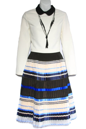 Striped Pleated A-line School Girl Skirt
